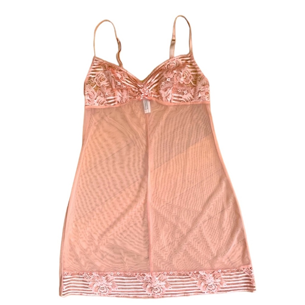 LA PERLA Peach Mesh & Lace Slip Negligee Chemise